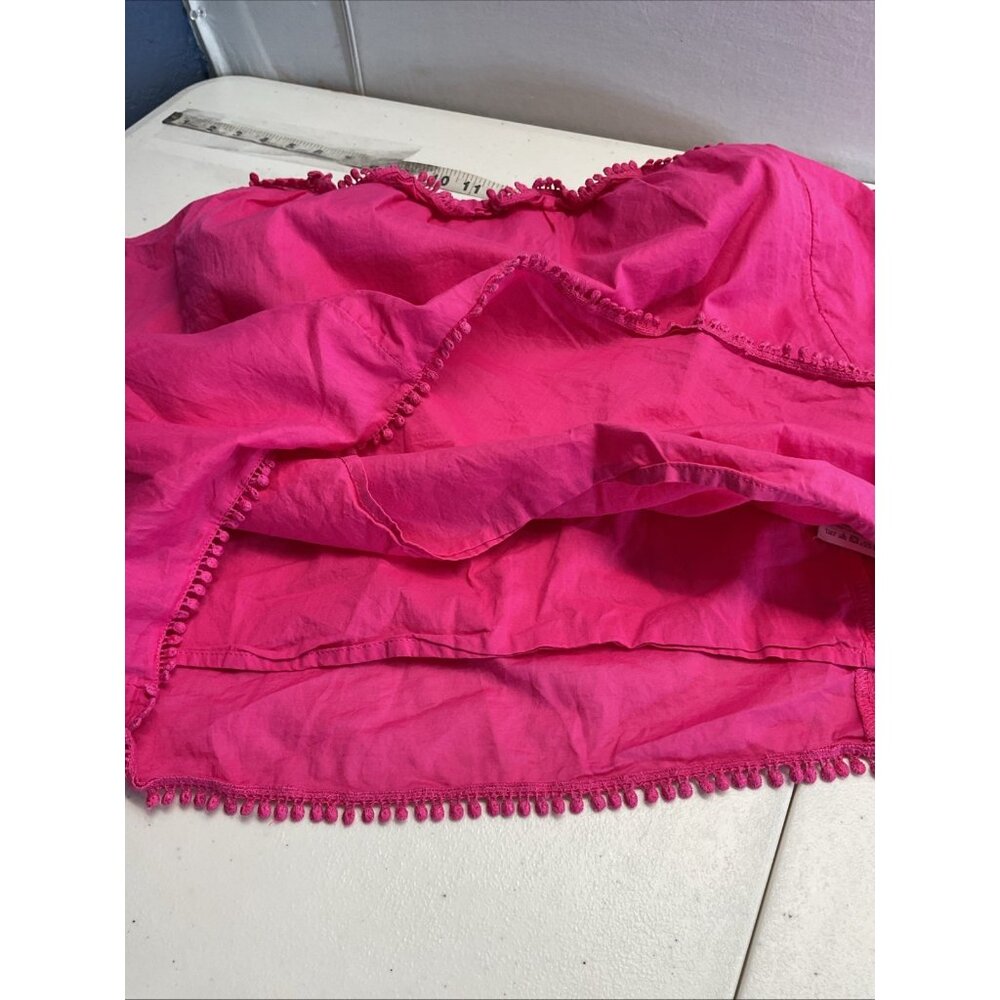 J. Crew Hot Pink Flutter Sleeve top Crochet Blouse Shirt‎ Womens Size M festive - Picture 6 of 9